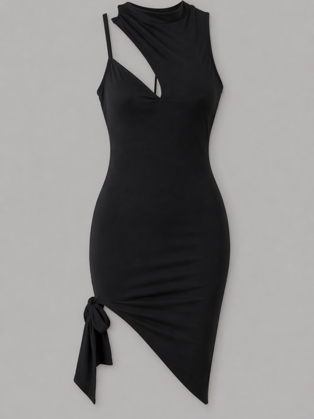BEBE Womens Black Bow Asymmetrical Hem Sleeveless Knee Length Body Con Dress